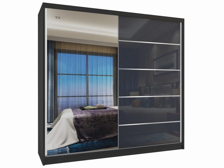 Armadio scorrevole 200 cm con specchio grigio acciaio lucido Produttore MG SZP1/2/B/1L5S/HI