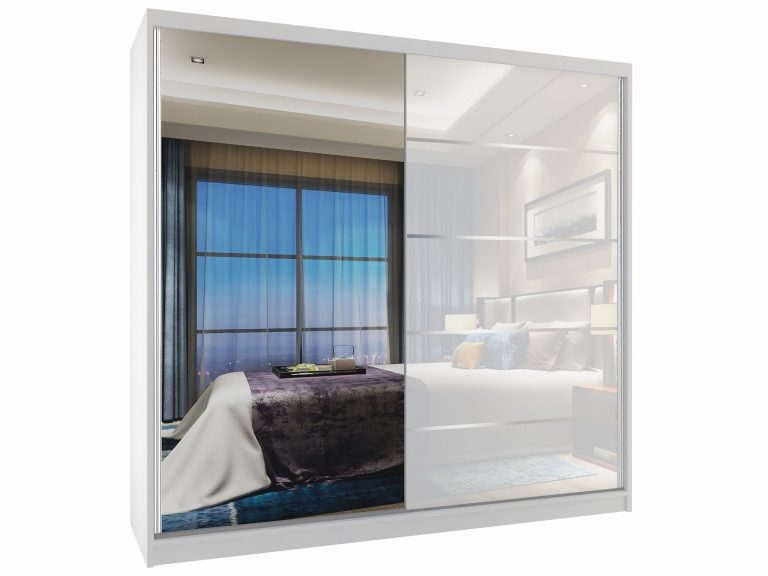Armadio scorrevole 200 cm con specchio bianco lucido Produttore MG SZP1/2/W/1L5W/HI