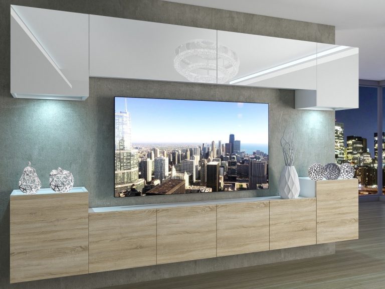 Parete attrezzata 300 cm Belini bianco lucido / rovere sonoma Imperium 4 Produttore IMP 4/5/W/WDS/0/0