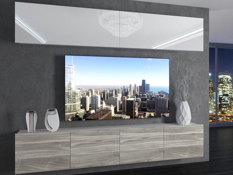 Parete attrezzata 200 cm Belini bianco lucido / grigio antracite Glamour Wood Imperium 6 Produttore IMP 6/5/W/WGW1/0/0