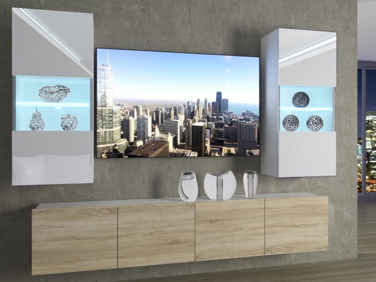 Parete attrezzata 200 cm Belini bianco lucido / rovere sonoma Imperium 7 Produttore IMP 7/5/W/WDS/0/0