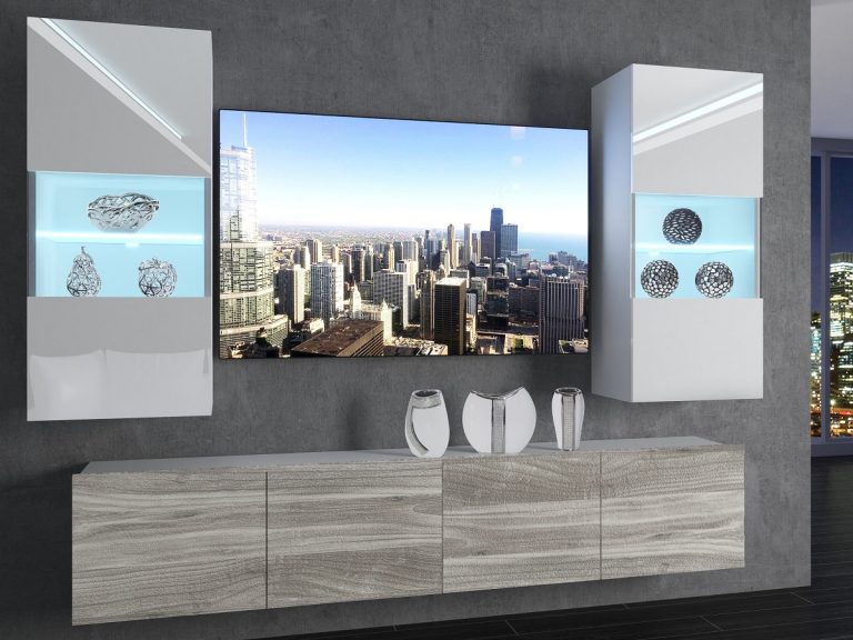Parete attrezzata 200 cm Belini bianco lucido / grigio antracite Glamour Wood Imperium 7 Produttore IMP 7/5/W/WGW1/0/0