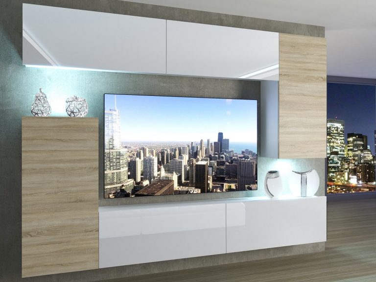 Parete attrezzata 250 cm Belini bianco lucido / rovere sonoma Imperium 8 Produttore IMP 8/5/W/WDSDSW/0/0