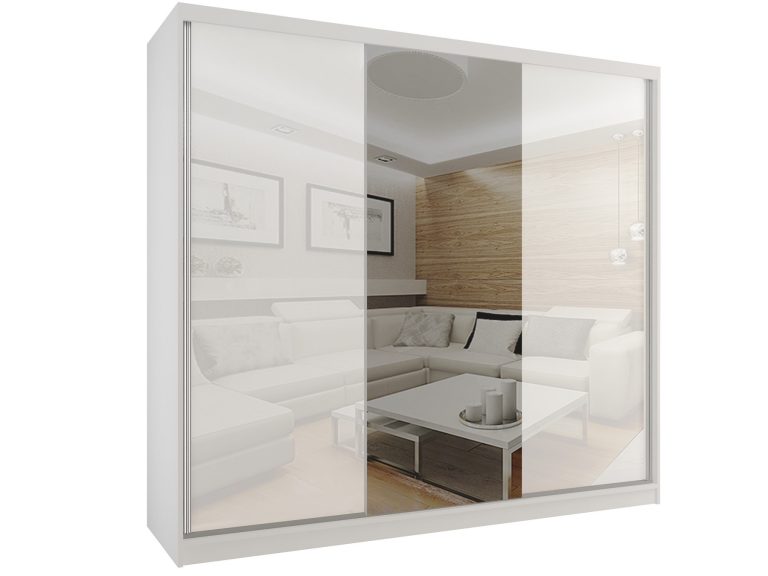 Armadio scorrevole 232 cm con specchio bianco lucido Produttore BM SZP4/2/W/WI/2W1L/HI