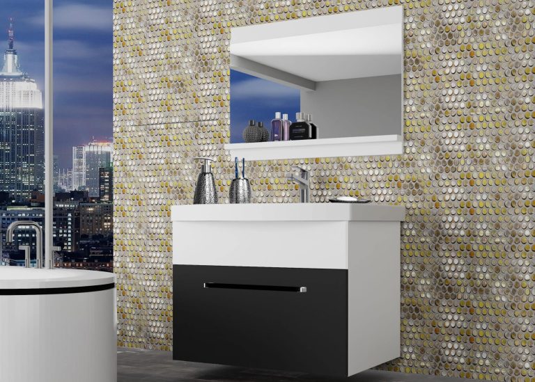 Mobili da bagno Belini nero opaco / bianco opaco + lavabo + specchio Produttore ROD M 1/0/W/BW/0/ZW