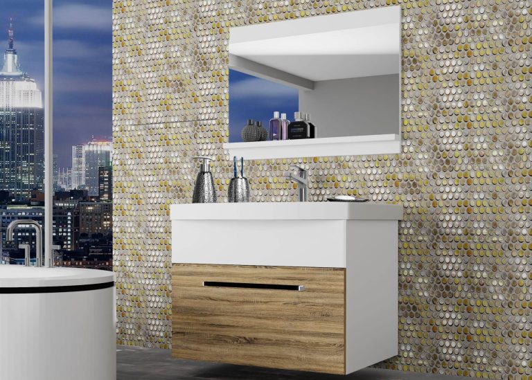 Mobili da bagno Belini rovere sonoma / bianco opaco + lavabo + specchio Produttore ROD M 1/0/W/DSW/0/ZW
