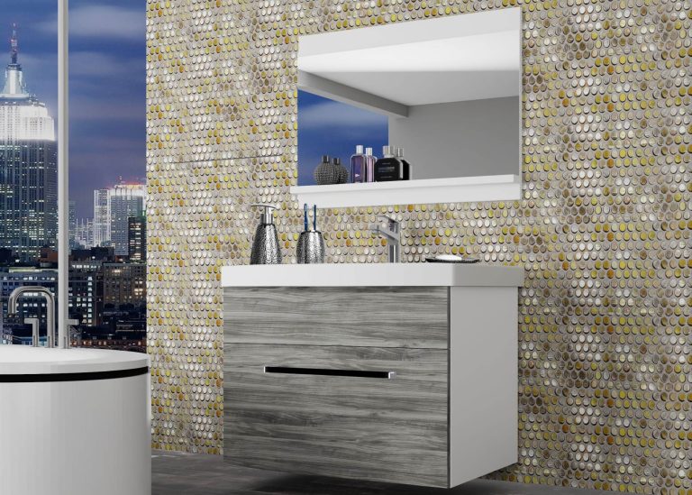 Mobili da bagno Belini grigio antracite Glamour Wood + lavabo + specchio Produttore ROD M 1/0/W/GW1/0/ZW