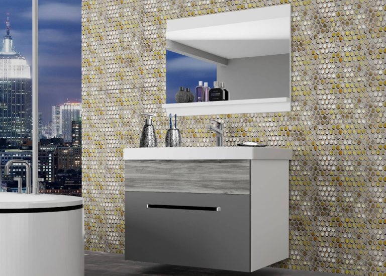 Mobili da bagno Belini grigio opaco / grigio antracite Glamour Wood + lavabo + specchio Produttore ROD M 1/0/W/SRGW1/0/ZW
