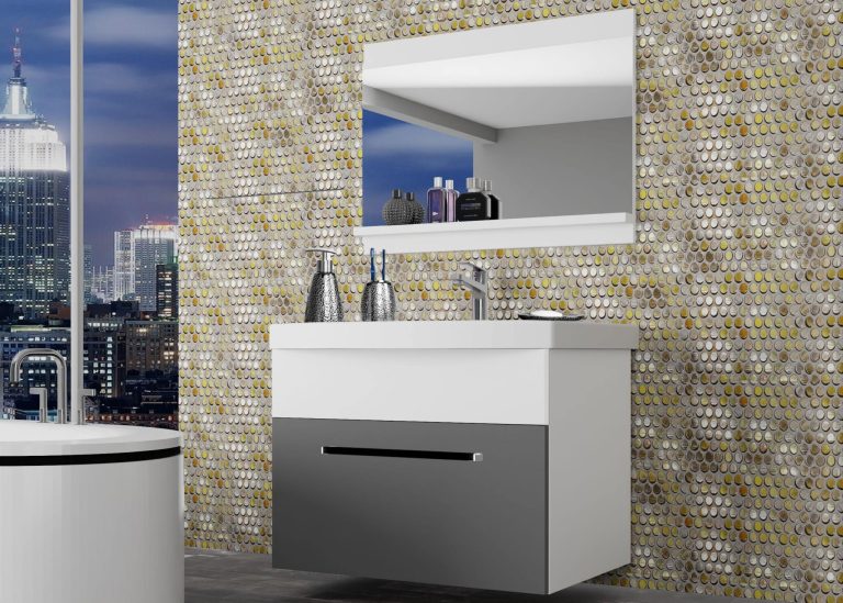 Mobili da bagno Belini grigio opaco / bianco opaco + lavabo + specchio Produttore ROD M 1/0/W/SRW/0/ZW
