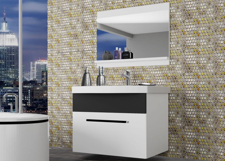 Mobili da bagno Belini bianco opaco / nero opaco + lavabo + specchio Produttore ROD M 1/0/W/WB/0/ZW
