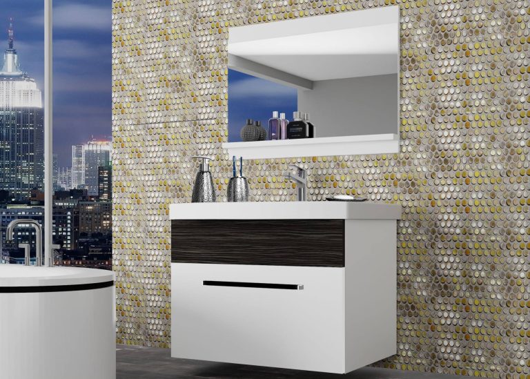Mobili da bagno Belini bianco opaco / ebano reale + lavabo + specchio Produttore ROD M 1/0/W/WHK/0/ZW
