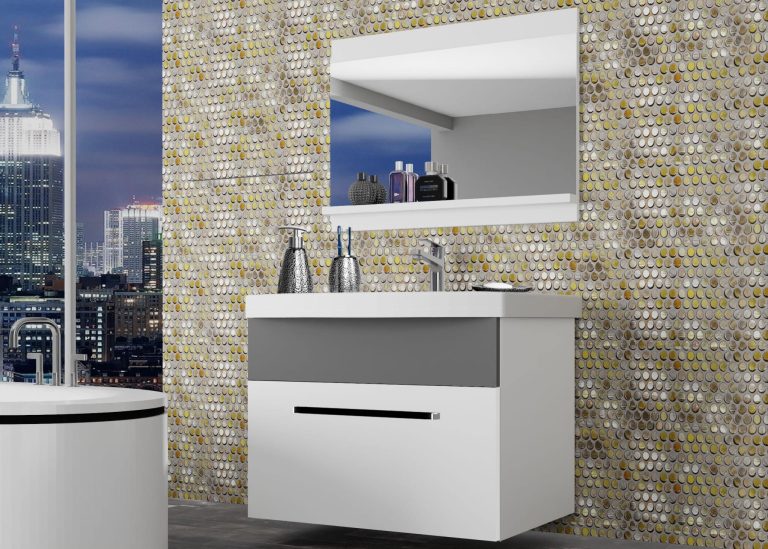 Mobili da bagno Belini bianco opaco / grigio opaco + lavabo + specchio Produttore ROD M 1/0/W/WSR/0/ZW
