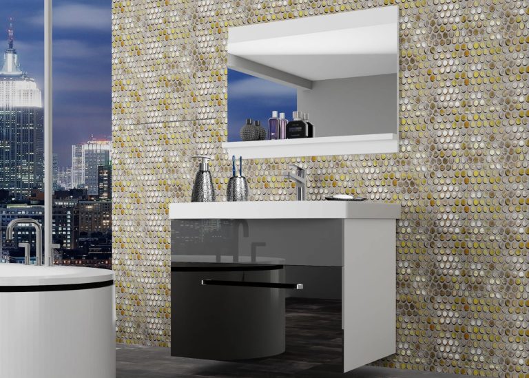 Mobili da bagno Belini nero lucido / grigio lucido + lavabo + specchio Produttore ROD P 1/0/W/BS/0/ZW
