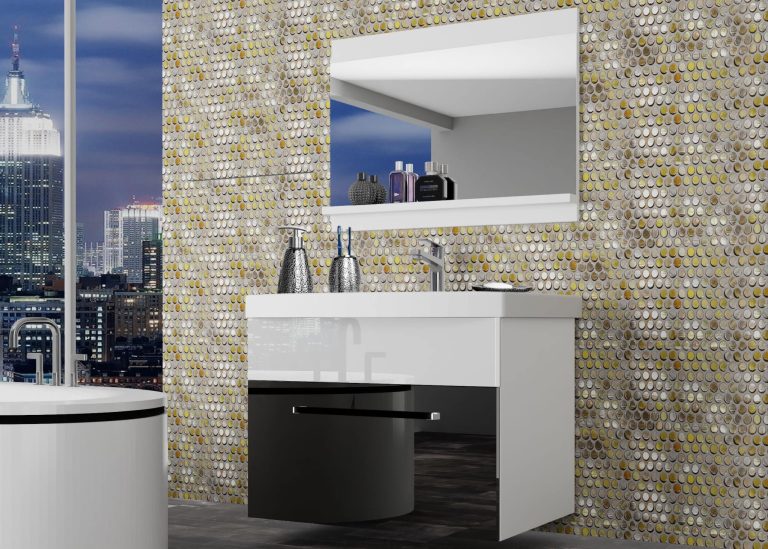 Mobili da bagno Belini nero lucido / bianco lucido + lavabo + specchio Produttore ROD P 1/0/W/BW/0/ZW
