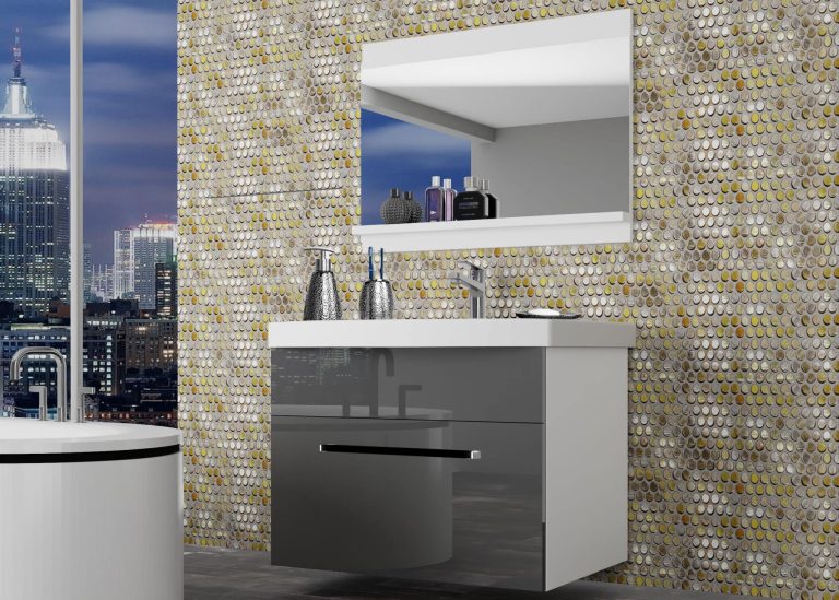 Mobili da bagno Belini grigio lucido + lavabo + specchio Produttore ROD P 1/0/W/S/0/ZW
