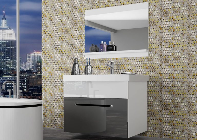 Mobili da bagno Belini grigio lucido / bianco lucido + lavabo + specchio Produttore ROD P 1/0/W/SW/0/ZW
