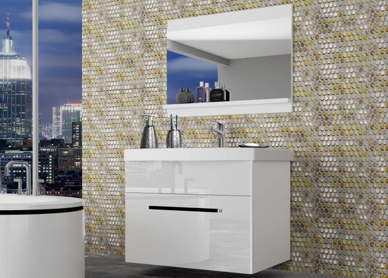 Mobili da bagno Belini bianco lucido + lavabo + specchio Produttore ROD P 1/0/W/W/0/ZW
