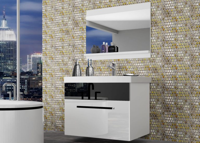 Mobili da bagno Belini bianco lucido / nero lucido + lavabo + specchio Produttore ROD P 1/0/W/WB/0/ZW

