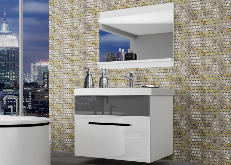 Mobili da bagno Belini bianco lucido / grigio lucido + lavabo + specchio Produttore ROD P 1/0/W/WS/0/ZW
