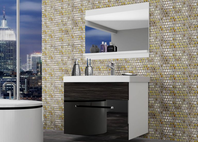 Mobili da bagno Belini nero lucido / ebano reale + lavabo + specchio Produttore ROD PM 1/0/W/BHK/0/ZW
