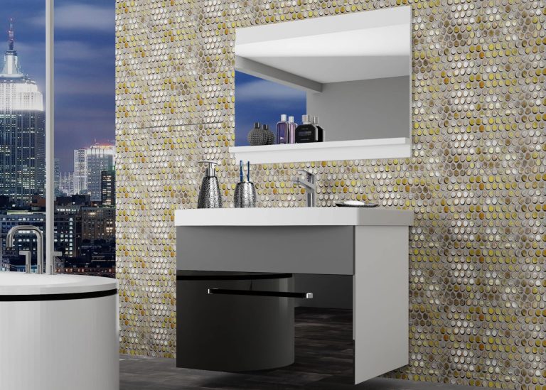 Mobili da bagno Belini nero lucido / grigio opaco + lavabo + specchio Produttore ROD PM 1/0/W/BSR/0/ZW
