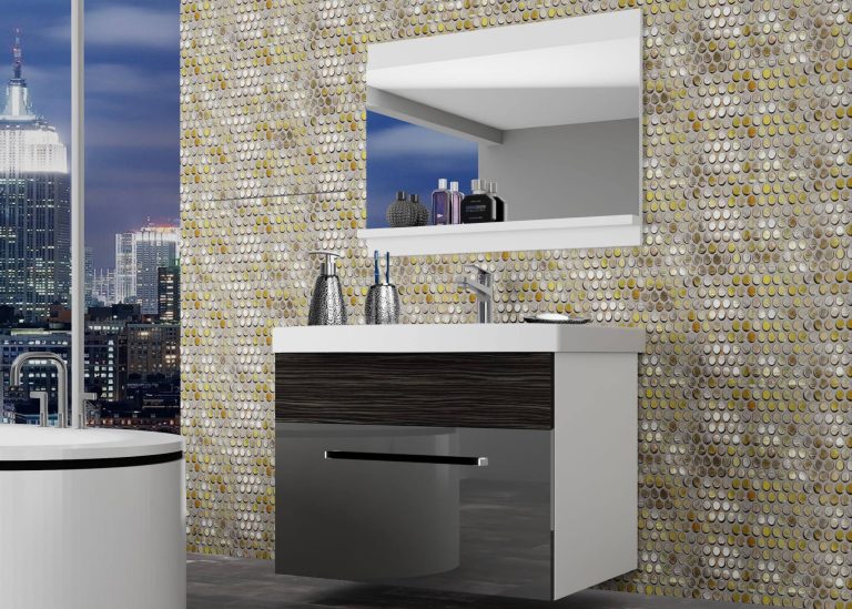 Mobili da bagno Belini grigio lucido / ebano reale + lavabo + specchio Produttore ROD PM 1/0/W/SHK/0/ZW
