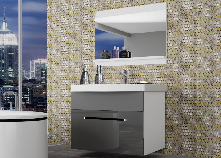 Mobili da bagno Belini grigio lucido / grigio opaco + lavabo + specchio Produttore ROD PM 1/0/W/SSR0/ZW

