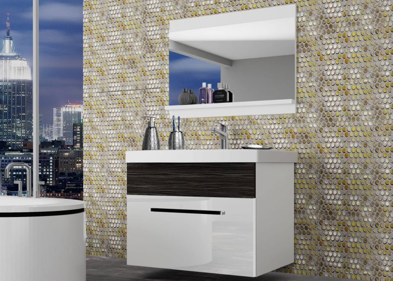 Mobili da bagno Belini bianco lucido / ebano reale + lavabo + specchio Produttore ROD PM 1/0/W/WHK/0/ZW
