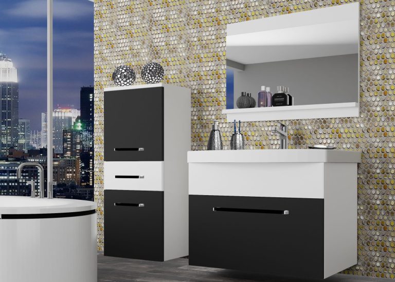 Mobili da bagno Belini nero opaco / bianco opaco + lavabo + specchio Produttore ROD M 2/0/W/BW/0/ZW
