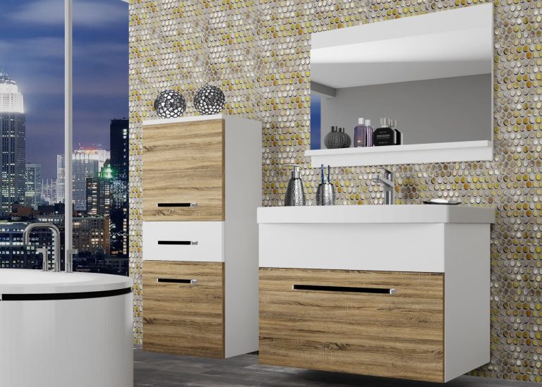 Mobili da bagno Belini rovere sonoma / bianco opaco + lavabo + specchio Produttore ROD M 2/0/W/DSW/0/ZW
