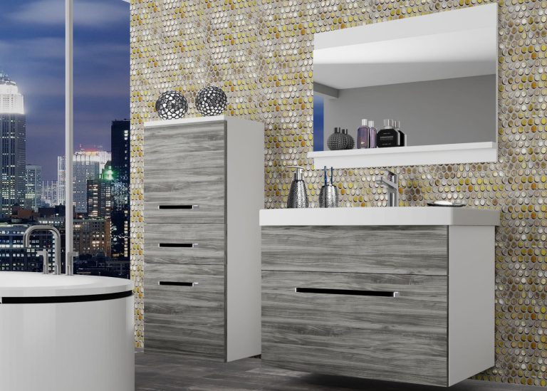 Mobili da bagno Belini grigio antracite Glamour Wood + lavabo + specchio Produttore ROD M 2/0/W/GW1/0/ZW
