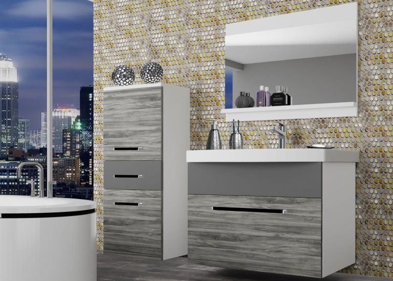 Mobili da bagno Belini grigio antracite Glamour Wood / grigio opaco + lavabo + specchio Produttore ROD M 2/0/W/GW1SR/0/ZW