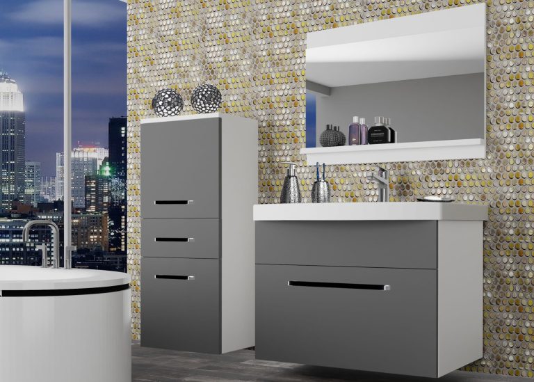 Mobili da bagno Belini grigio opaco + lavabo + specchio Produttore ROD M 2/0/W/SR/0/ZW
