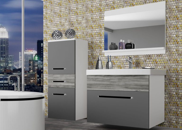 Mobili da bagno Belini grigio opaco / grigio antracite Glamour Wood + lavabo + specchio Produttore ROD M 2/0/W/SRGW1/0/ZW