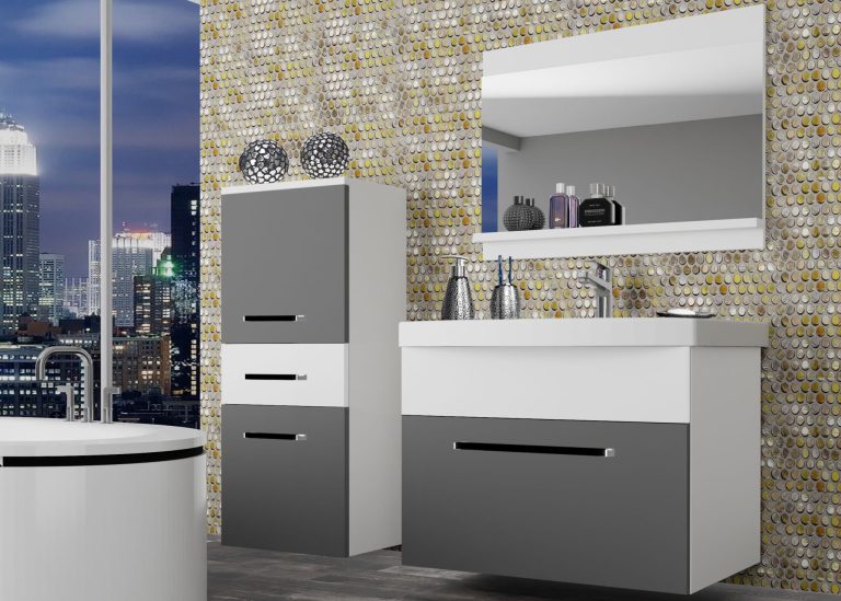 Mobili da bagno Belini grigio opaco / bianco opaco + lavabo + specchio Produttore ROD M 2/0/W/SRW/0/ZW