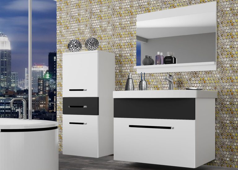 Mobili da bagno Belini bianco opaco / nero opaco + lavabo + specchio Produttore ROD M 2/0/W/WB/0/ZW