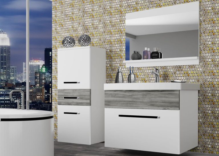 Mobili da bagno Belini grigio antracite Glamour Wood / bianco opaco + lavabo + specchio Produttore ROD M 2/0/W/WGW1/0/ZW