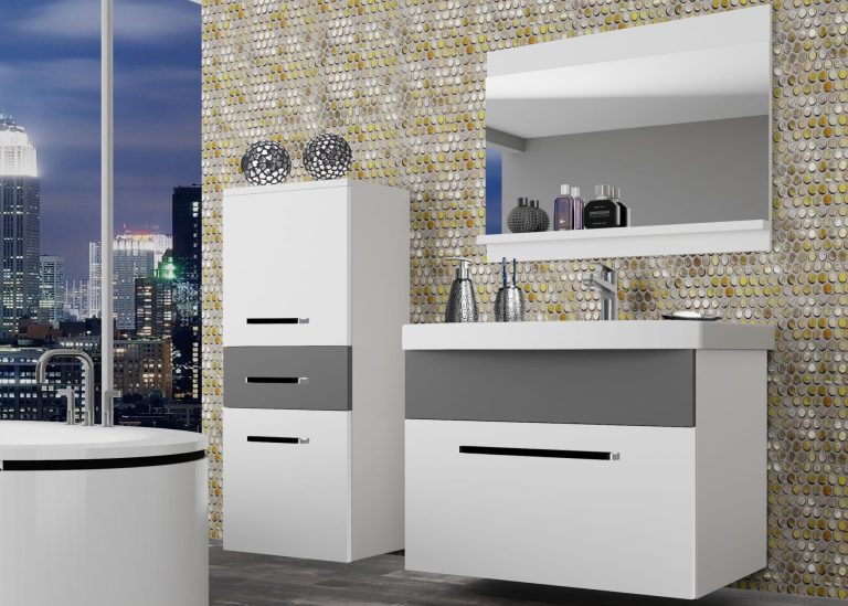Mobili da bagno Belini bianco opaco / grigio opaco + lavabo + specchio Produttore ROD M 2/0/W/WSR/0/ZW