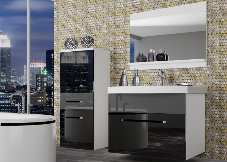 Mobili da bagno Belini nero lucido / grigio lucido + lavabo + specchio Produttore ROD P 2/0/W/BS/0/ZW
