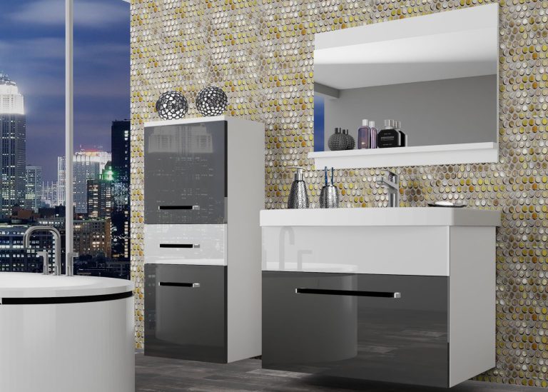 Mobili da bagno Belini grigio lucido / bianco lucido + lavabo + specchio Produttore ROD P 2/0/W/SW/0/ZW