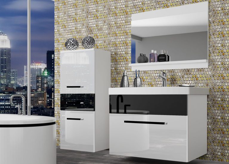 Mobili da bagno Belini bianco lucido / nero lucido + lavabo + specchio Produttore ROD P 2/0/W/WB/0/ZW