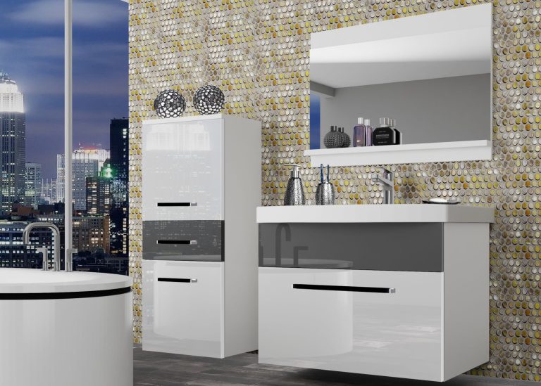 Mobili da bagno Belini bianco lucido / grigio lucido + lavabo + specchio Produttore ROD P 2/0/W/WS/0/ZW
