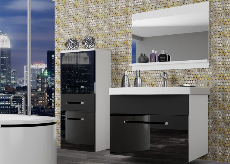 Mobili da bagno Belini nero lucido / nero opaco + lavabo + specchio Produttore ROD PM 2/0/W/BB/0/ZW