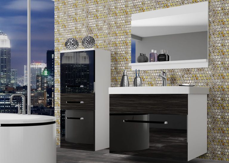 Mobili da bagno Belini nero lucido / ebano reale + lavabo + specchio Produttore ROD PM 2/0/W/BHK/0/ZW