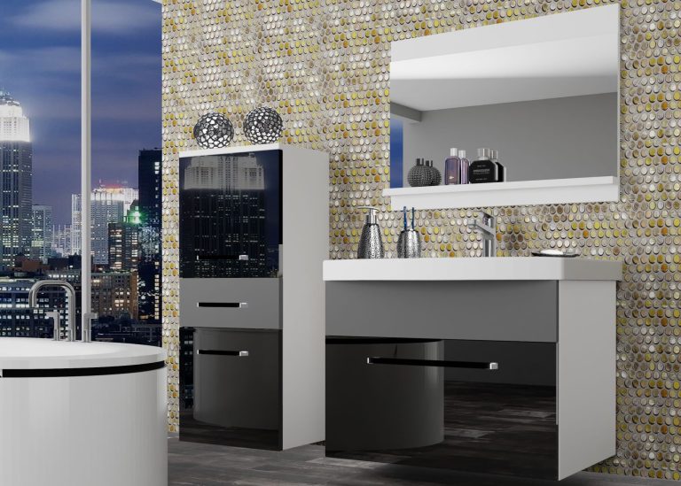 Mobili da bagno Belini nero lucido / grigio opaco + lavabo + specchio Produttore ROD PM 2/0/W/BSR/0/ZW