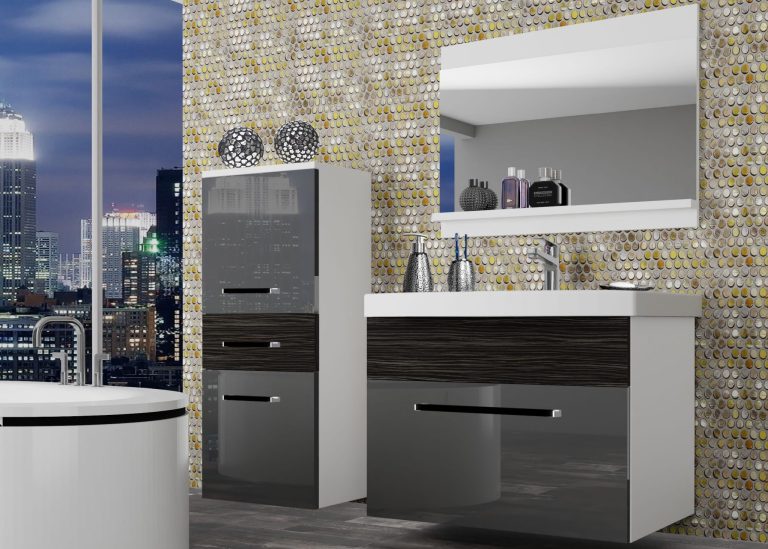 Mobili da bagno Belini grigio lucido / ebano reale + lavabo + specchio Produttore ROD PM 2/0/W/SHK/0/ZW