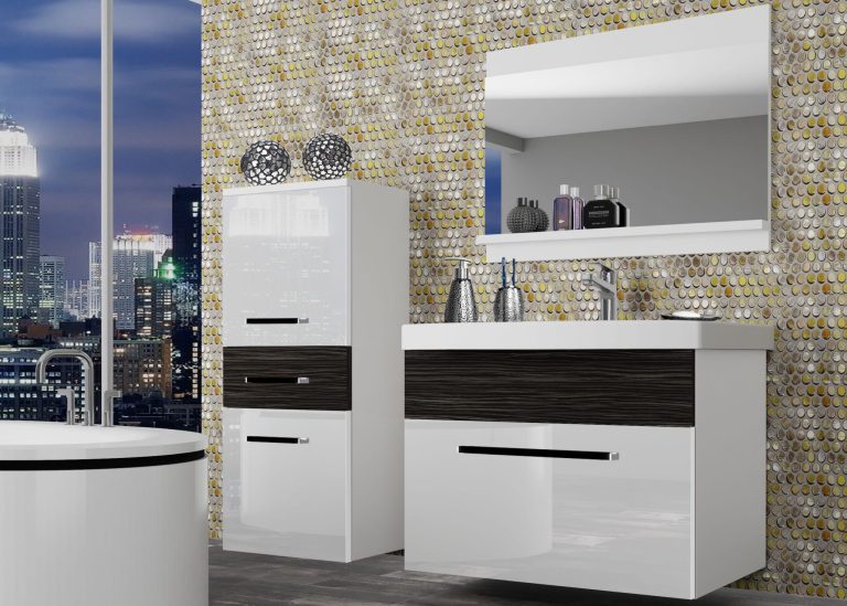 Mobili da bagno Belini bianco lucido / ebano reale + lavabo + specchio Produttore ROD PM 2/0/W/WHK/0/ZW