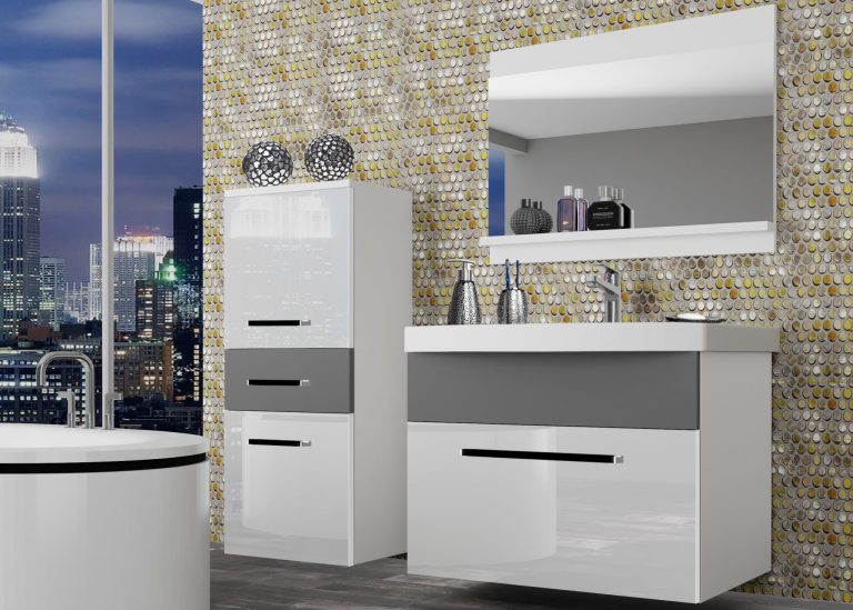 Mobili da bagno Belini bianco lucido / grigio opaco + lavabo + specchio Produttore ROD PM 2/0/W/WSR/0/ZW