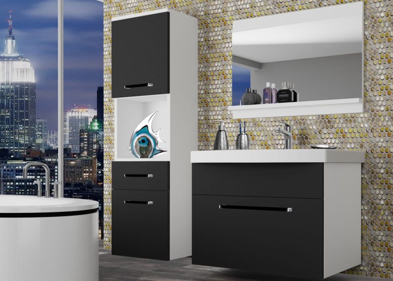 Mobili da bagno Belini nero opaco + lavabo + specchio Produttore ROD M 3/0/W/B/0/ZW
