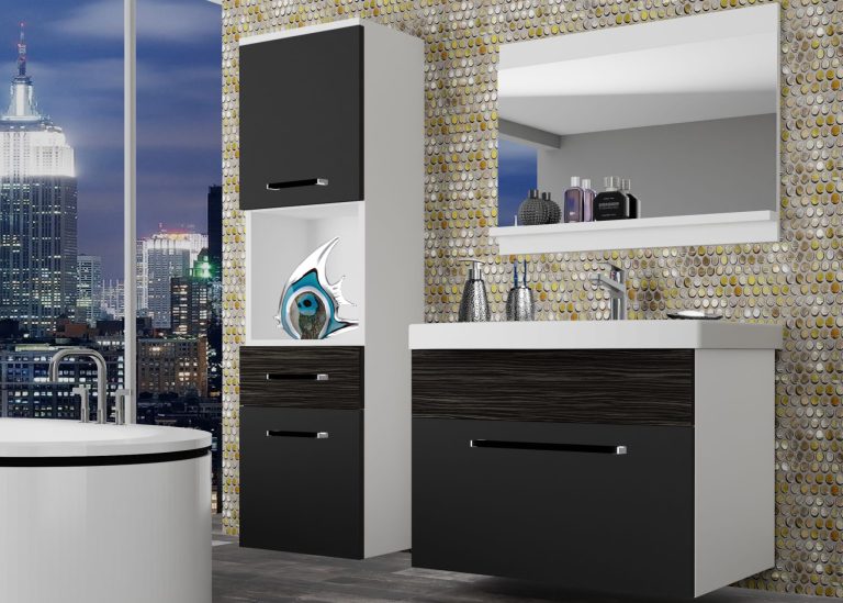 Mobili da bagno Belini nero opaco / ebano reale + lavabo + specchio Produttore ROD M 3/0/W/BHK/0/ZW